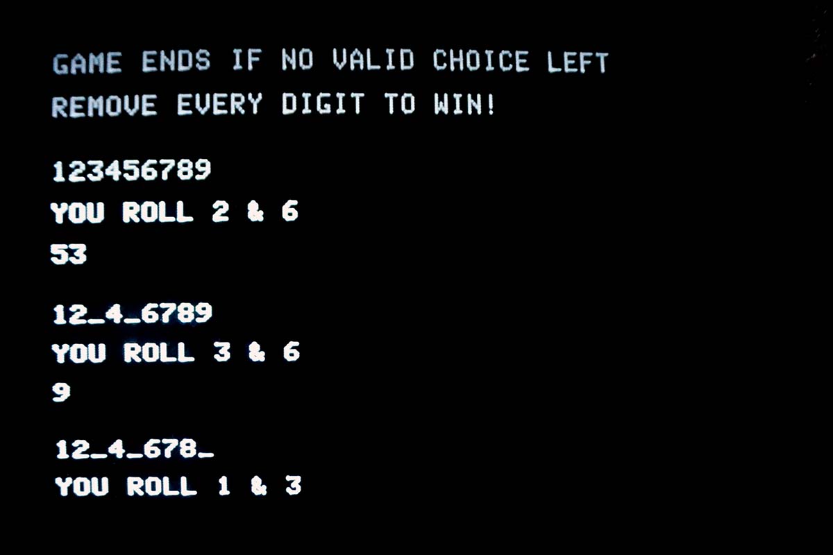 Screenshot of Shut the Box